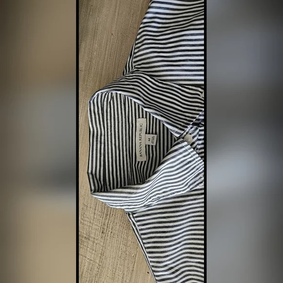 Banana Republic Cotton Poplin Belted Tunic Shirt Navy Stripe-Medium - Picture 9 of 9